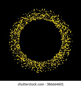 Golden splash or glittering spangles round frame with empty center for text. 