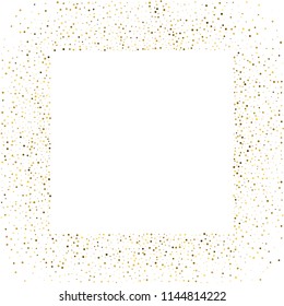 Golden splash or glittering spangles square frame with empty center for text. Vector illustration.