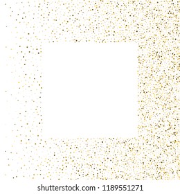 Golden splash or glittering spangles square frame with empty center for text. Vector illustration.