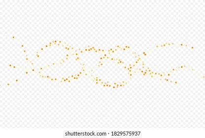Golden Splash Happy Transparent Background. Isolated Rain Postcard. Yellow Polka Holiday Invitation. Circle Festive Design.