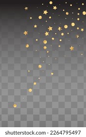 Golden Splash Happy Vector Transparent Background. Bright Stars Invitation. Yellow Polka Christmas Pattern. Constellation Festive Design.