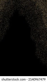 Golden Splash Holiday Vector Black Background. Light Sequin Illustration. Gold Sparkle Transparent Postcard. Round Paper Background.