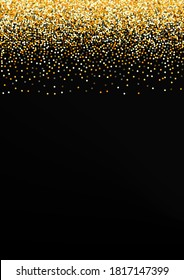Golden Splash Rich Black Background. Happy Shine Card. Yellow Glow Bridal Pattern. Circle Vector Postcard.
