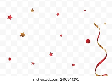 Golden Splash Shiny Vector White Transparent Background. Falling Sequin Postcard. Red Sparkle Light Banner. Glow Anniversary Card.
