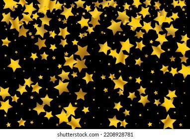 Golden Splash Vector Black Background. Bright Stars Festive Card. Starfall Shiny Banner. Swirl Falling Design.