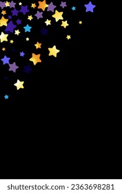Fondo negro del vector de salpicaduras doradas. Tarjeta brillante amarilla. Papel tapiz de la festividad de las estrellas. Postales de Papel Estelar.