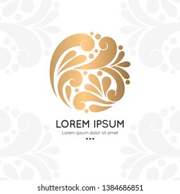 Golden splash vector logo  template with abstract drop elements. Can be used for emblem and monogram. Great for invitation, flyer, menu, brochure, background or any desired idea.