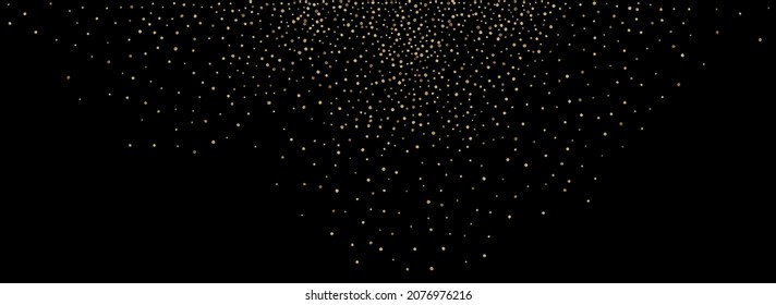 Golden Splash Golden Vector Panoramic Black Background. Christmas Dot Illustration. Gold Polka Happy Banner. Dust Rich Invitation.