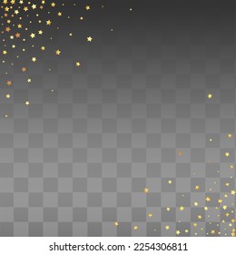 Fondo transparente del vector de salpicaduras doradas. Pancarta de "Yellow Starfall Happy". Fondo de escritorio de Star Festive. Tarjeta de arte Confetti.