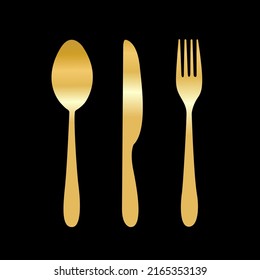 Golden spoon fork and knife icon vector illustration