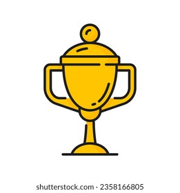 Copa de Trofeo Deportivo aislado goblet vectorial o premio en competición, icono del arte de la línea de premios dorados. Triunfo del vector, símbolo de honor del orgullo, taza con mangos