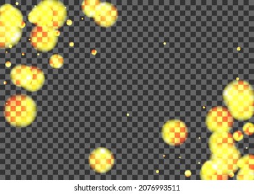Golden Spot Background Transparent Vector. Flare Overlay Template. Light Design. Blur Ball Rain Texture. Gold Party.