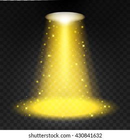 Golden spotlights shining on transparent background