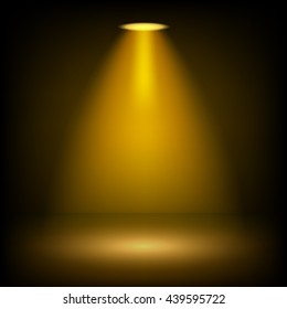 Golden spotlights shining on transparent background