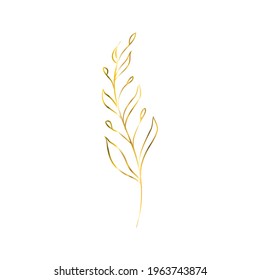 The golden sprig. Vector image with a golden twig. Template for the logo element. Editable geometric element isolated on white.