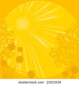 Golden spring landscape vector illustration