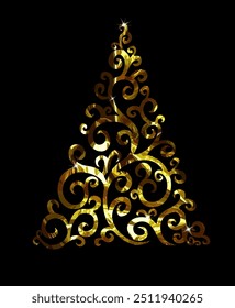 Golden spruce. Happy new year. hand drawing. Not AI, Vector illustrations