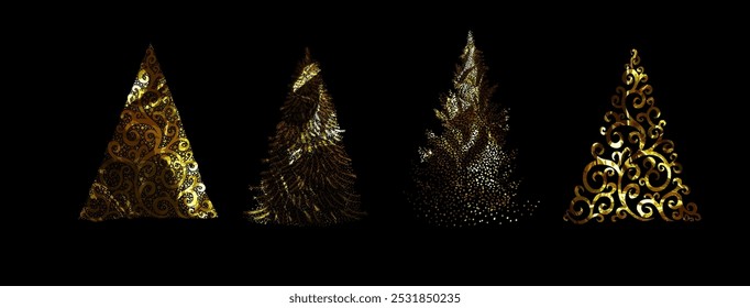 Golden spruce. Happy new year. hand drawing. Not AI, Vector illustrations