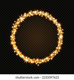 Goldener quadratischer Rand mit glänzenden Partikeln einzeln auf dunklem Hintergrund. Stardust Rahmen von Funken, Glares. Ein glänzender luxuriöser Hintergrund. Lichteffekt auf Schwarz. Weihnachten funkelt, flackert.