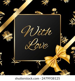 Golden square card with love. Golden, rich luxury decoration. Vector graphics.
