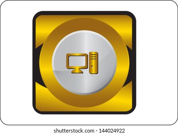 golden square desktop computer icon isolated on white background