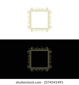 Golden Square Frame Border with Leaf Leaves Foliage Flower Floral Badge Label design inspiration