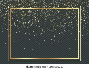 Golden square frame and glitter. Decoration with blank center for text. Vector EPS 10