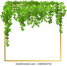 Golden square frame with green  branch.Abstract invitation design with leaves, tvigs and  geometric frame.Herbal minimalistic vector frame.Greenery wedding square invitation.