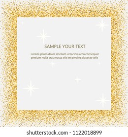 Golden square frame on a white background. Gold sparkles on a black background. Gold shine background.