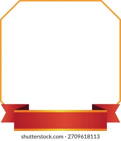 Marco cuadrado dorado con una cinta roja en un estilo decorativo.