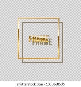 Golden square frame with shadow isolated on transparent background. Vector design element.