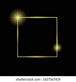 Golden square frame with shine.isolated on black background.