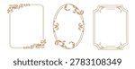 Golden square frame with vignettes. Folk corners with floral Slavic old Russian motif. Design of wedding invitations, anniversaries, congratulations. Vector isolated elegant border.