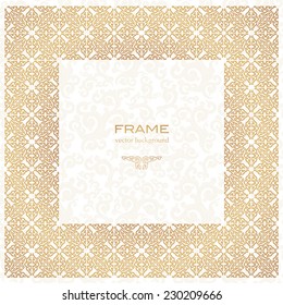 Golden square frame. White background. 