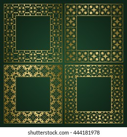 Golden square frames set of traditional ornament borders.