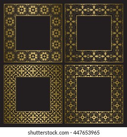 Golden square frames set of traditional ornament borders.