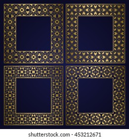 Golden square frames set of traditional ornament borders.
