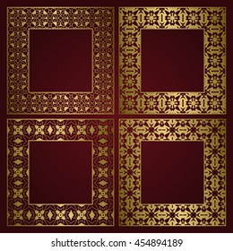 Golden square frames set of traditional ornament borders.