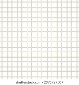 Golden square grid seamless pattern. Abstract minimal gold and white geometric texture. Simple vector minimalist background with linear lattice, grid, net, mesh, grill. Repeated luxury geo design