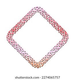 Golden square hearts frame for decorative headers. Pink gold metal valentine ornament isolated on white background. Vector
