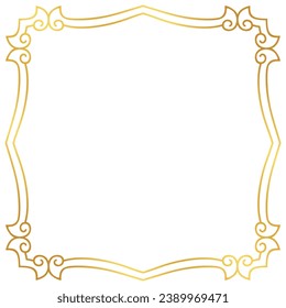 A golden square invitation frame decorated with corners and corners on the sides.