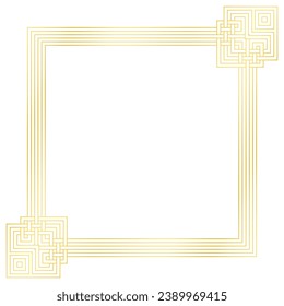 A golden square with repeating graphic borders and decoration on two corners