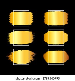golden square shape frame, gold square hand drawn concept set, gold brush strokes
