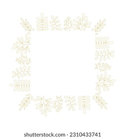 Golden Squared botanical frame vector. Hand drawn golden floral borders. Wedding square frame design. 