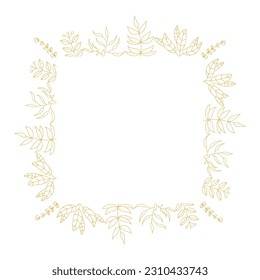 Golden Squared botanical frame vector. Hand drawn golden floral borders. Wedding square frame design. 
