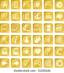 Golden squared web buttons and icons