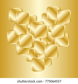 Golden squares with rounded corners in bright golden frames on a golden background
