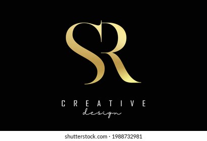 Golden SR s r letter logo concept with serif font and elegant style. Vector illustration icon with letters S and R.