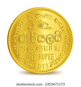 Golden Sri Lanka One Rupee coin isolated on white background in vector illustration. Translation: Sri Lanka, One Rupee. svg