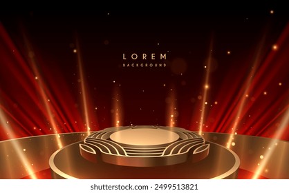 Golden stage with light rays on red background